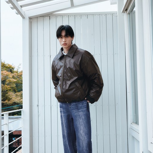 오아이오아이 여성용 빈티지 레더 패딩 자켓