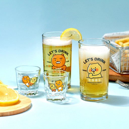 카카오프렌즈 라이언 춘식이 소맥잔 255ml 2종 + 소주잔 60ml 2종 세트