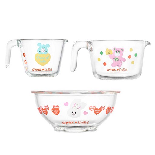 파이렉스 노티드 계량컵 250ml + 1L + 믹싱볼 880ml 세트