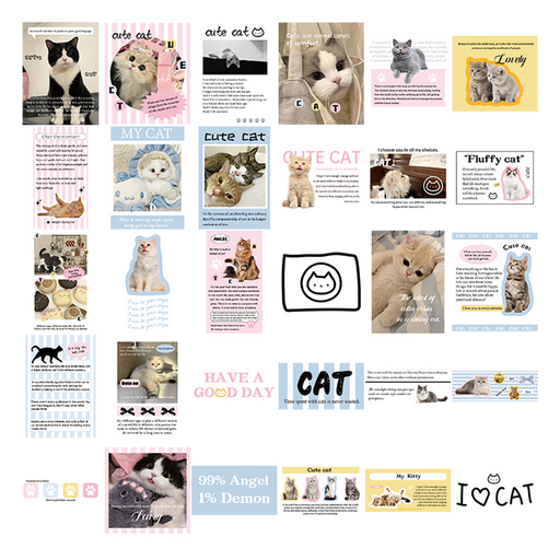 더예쁜 감성 그림 인테리어 고양이 포스터 카드 스티커 팩 핑크러버 30종 세트