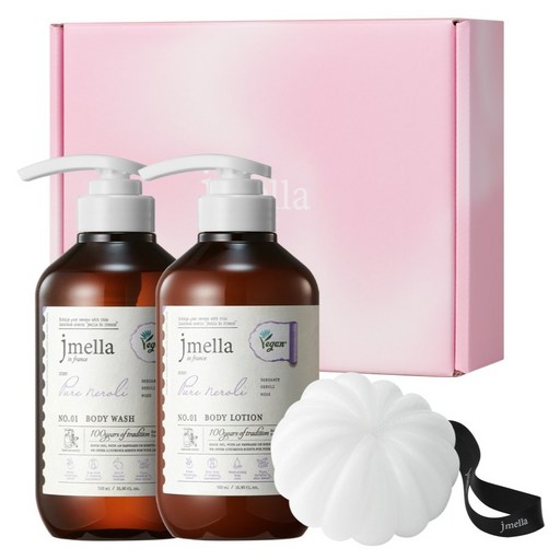 제이멜라 인 프랑스 퓨어 네롤리 비건 바디워시 500ml + 바디로션 500ml + 샤워볼 선물세트
