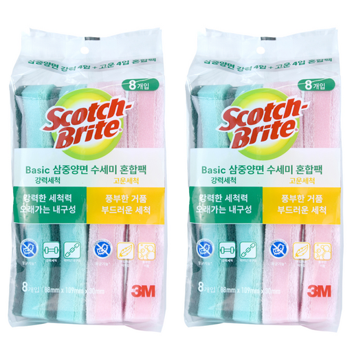 스카치브라이트 삼중양면 스펀지 수세미 혼합팩