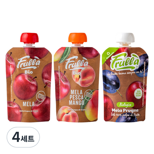 푸루라 아동용 유기농 생과일 퓨레 사과 100g + 사과 복숭아 망고 100g + 사과 푸룬 100g 세트