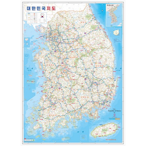 대한민국 코팅 전국도로 여행지도 소형 77 x 107 cm
