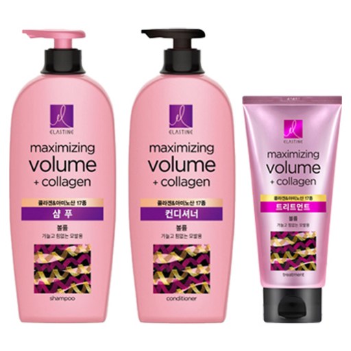 엘라스틴 콜라겐 볼륨 샴푸 680ml + 콜라겐 앤 아미노산 17종 볼륨 컨디셔너 680ml + 비오틴 앤 마린콜라겐 탱글볼륨 트리트먼트 300ml