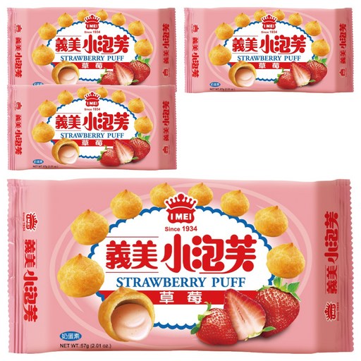義美 小泡芙 草莓, 57g, 4包