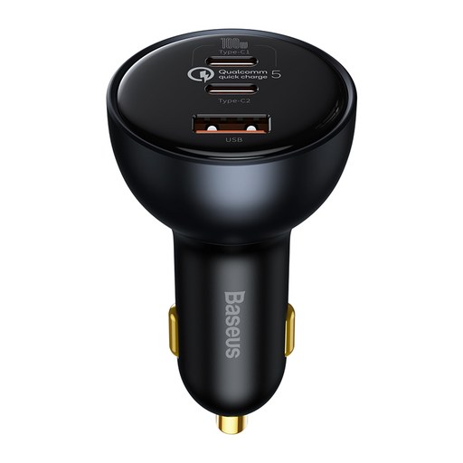 베이스어스 3포트 160w C+C+U 차량용 멀티 고속 충전기 1m C-C 100w 케이블 세트
