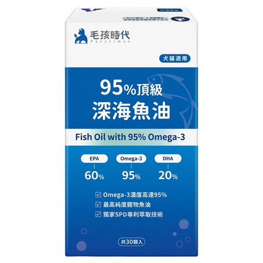 PetsTimes 毛孩時代 95%頂級深海魚油, 1盒, 心血管保健, 30顆