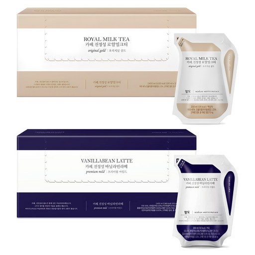 팔도 카페 진정성 로얄밀크티 오리지널 골드 200ml 12p + 바닐라빈 라떼 200ml 12p