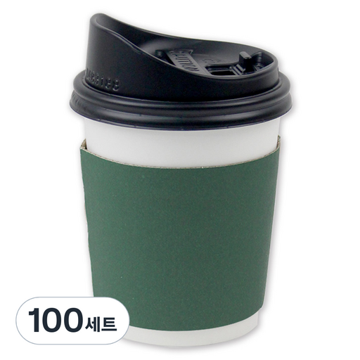 아이엔피 종이컵 화이트 무지 300ml + 롱개폐 뚜껑 + 홀더 그린 세트