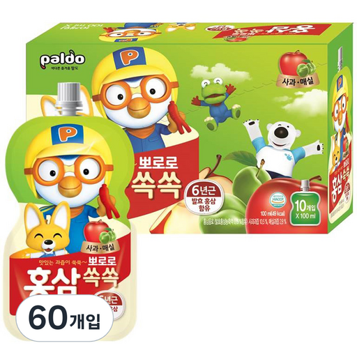 팔도 뽀로로 홍삼쏙쏙 어린이음료 100ml