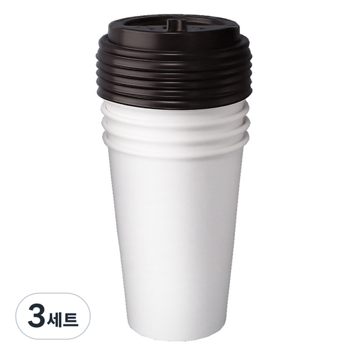 블룸엣홈 카페 무지 종이컵 390ml x 25p + 뚜껑 블랙 25p 세트