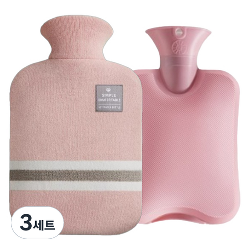 다이제 당그니 핫워터 냉보온 물주머니 핫 찜질팩 + 니트커버 세트 분홍색