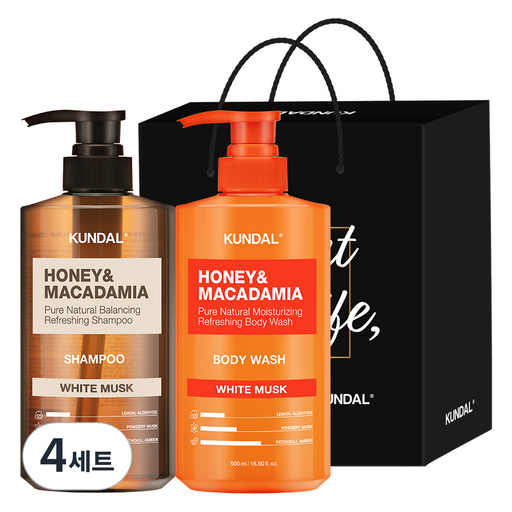 쿤달 샴푸 500ml + 바디워시 500ml 2구 선물세트 E 화이트머스크 + 쇼핑백 블랙