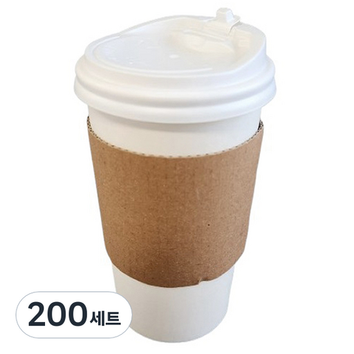 생활을그리다 무인쇄 종이컵 470ml + ps 뚜껑 화이트 + 홀더 무지 세트