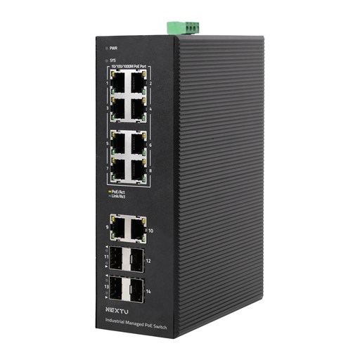 넥스트유 산업용 L2 링 8포트 PoE 2.5G 4SFP 스위칭허브