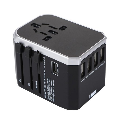 아이넷 해외여행용 멀티아답터 5600mA USB 5포트 Type C 블랙 JY-305Plus