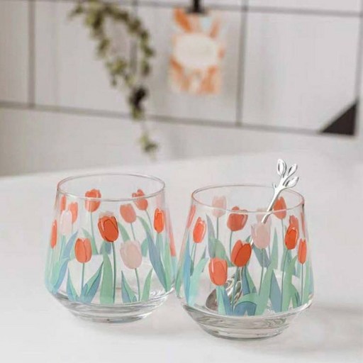 레트로 갬성 튤립 유리컵 350ml