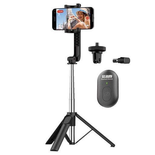셀루미 이중 보강 미니멀리즘 휴대폰 셀카봉 삼각대 + 1/4 마운트 홀더 + 리모컨 세트 95cm 매트블랙