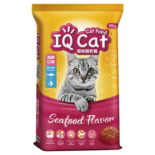 IQ Cat 聰明貓 成貓用 乾糧, 10kg, 1袋, 海鮮口味