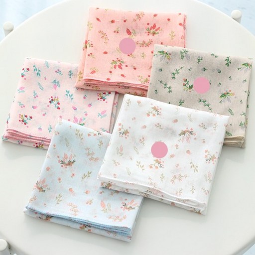 3장 1세트 라뮤제 오색잔꽃쁘띠스카프 여성손수건 가제 아사면 목손수건