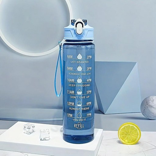 800ml 휴대용 컬러 투명 스포츠 물통+ 물컵과 빨대 - 야외 캠핑 자전거 타기 헬스 및 남녀 선물에 적합한 다이어트 물 마시기 계획 물병