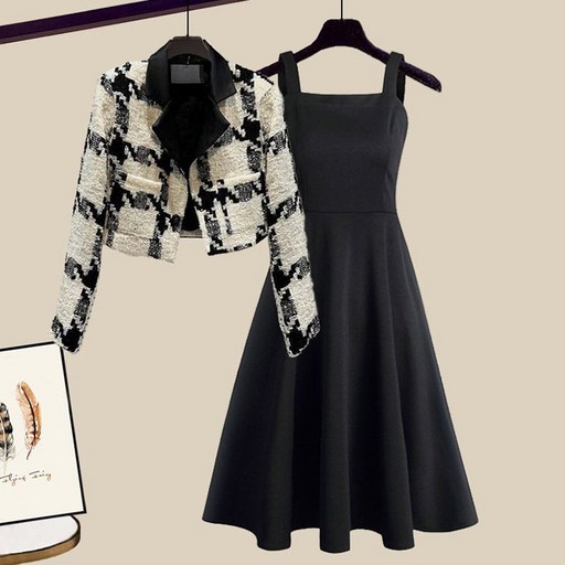 FANSYLI 가을 신상 원피스 세트 패션 숏 정장 자켓 나시 원피스 투피스 여성 프리미엄 하객룩 세트 봄 빅사이즈 통근 원피스 세트 X2410O22