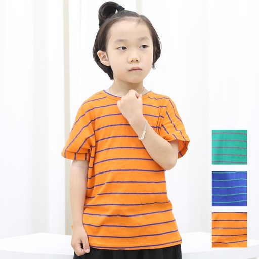 아이크레용 아동 주니어 컬러풀 스트라이프 가오리 반팔티