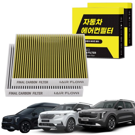 11 자동차 에어컨필터 그린 활성탄 냄새차단 순정형 PM, 2개, 4세대 카니발 KA4 20현재 FCA03