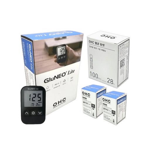 글루네오라이트 혈당기+혈당지50매입 2개(총100매)+란셋 110개(28G)