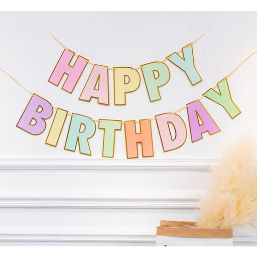 마블파티 파스텔 골드라인 생일가랜드 HAPPY BIRTHDAY