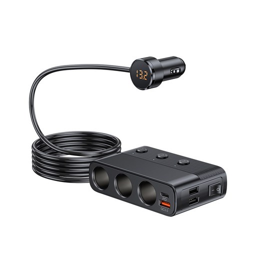 JA251 Coms 차량용 시가 소켓 3구 / USB QC 3.0 PD C타입 고속충전 / 총용량 127W / 개별 스위치 / 전차종