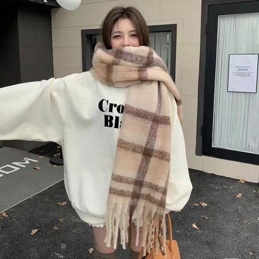 투니스 여성 체크무늬 두꺼운 보온 머플러