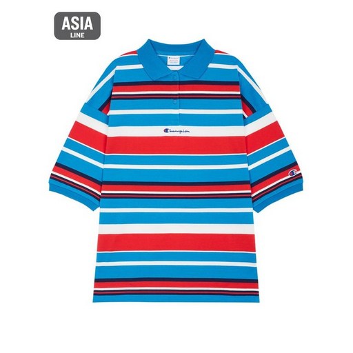 20SS [ASIA] 여성 멀티 스트라이프 카라 반팔 티셔츠 CKTS0E470B1