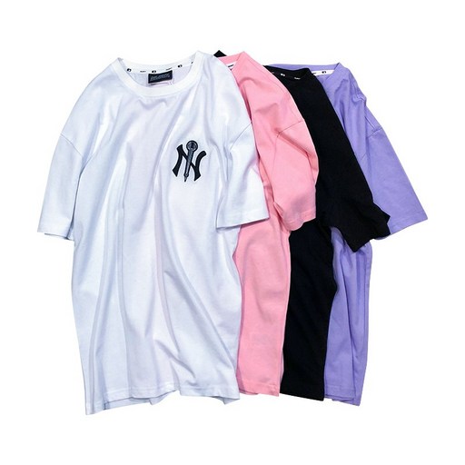 행복 MLB NY 양키즈 커플 남녀 공용 오버핏 반팔 시밀러룩 티셔츠 4색상