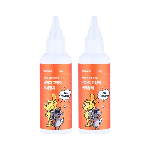 라미나로프 강아지 고양이 반려견 귀청소 귀염증 귓병 귀지 저자극 귀세정제 애견 개 이어클리너, 100g, 2개