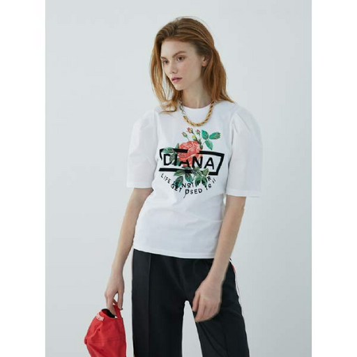 [현대백화점][에고이스트] (EM2OTH03A) 플라워 프린트 퍼프 소매 티셔츠