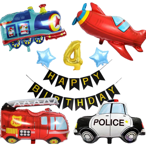 파파 파티 소방차 경찰차 자동차 비행기 생일 가랜드 숫자 풍선 세트