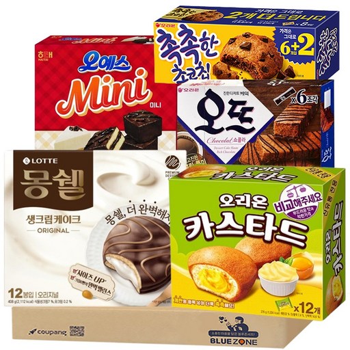 [블루존] 달콤한 과자 5개입 C세트 (몽쉘408+오뜨쇼콜라150+촉촉한초코칩160+카스타드276+오예스미니192)