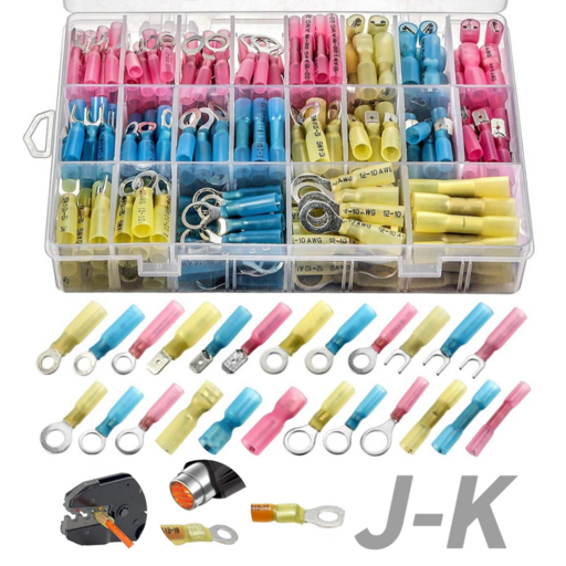 (제이케이) 방수압착단자 240pcs 세트 터미널 커넥터 O형 압착 총알 자동차 전기 배선 전선 연결