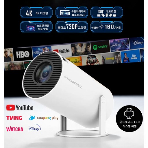 HY300 미니 빔프로젝터 휴대용 가정용 홈시네마 한국어지원 아이폰 안드로이드 130인치, HY300 빔프로젝터+한국형변환콘센트, HY300 빔프로젝터+EU 플러그
