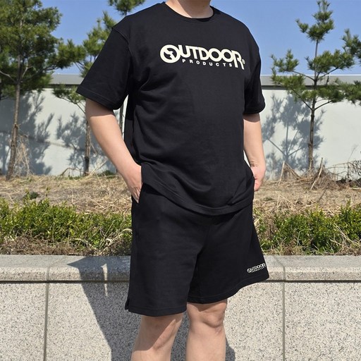 아웃도어프로덕츠 반팔티 반바지 로고 트레이닝복 상하세트 반팔 티셔츠 런닝 츄리닝