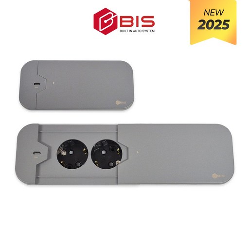 BIS 씬슬라이딩 콘센트 2구 다크그레이 빌트인 매립형 USB C타입 고속충전 사무실 회의실 책상 BID-102TS