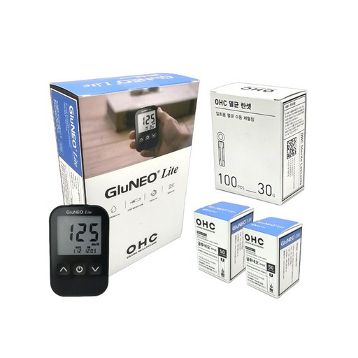 글루네오라이트 혈당기+혈당지 50매입 2개(총100매)+란셋 110개(30G)