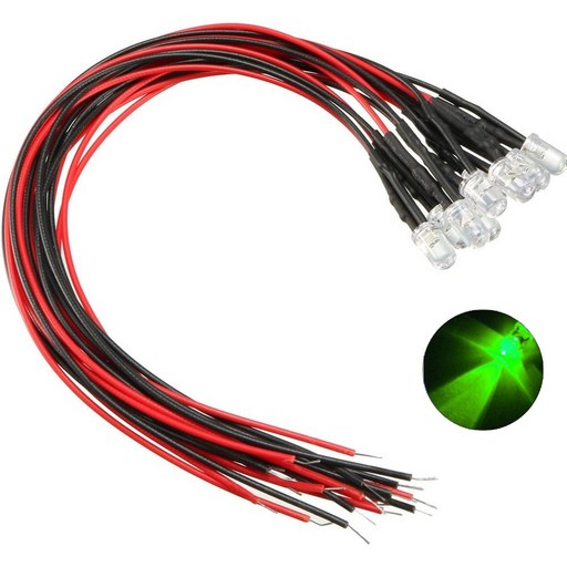 5파이 36V LED 그린 표시등 저항내장형 와이어 케이블 일체형 태양광 배터리 중장비 제어판 전기전자 DIY 부품