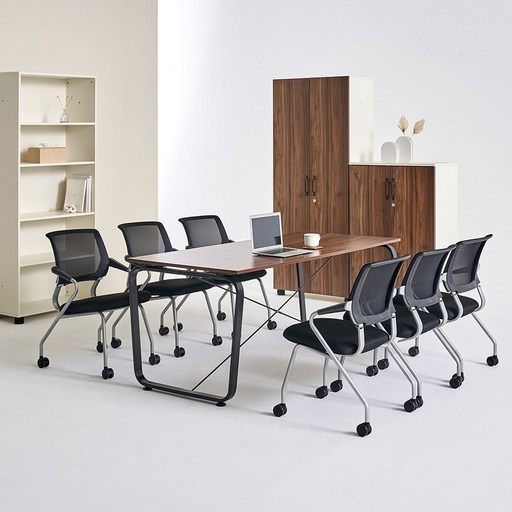 데임 회의테이블 4인 6인 로라 테이블의자세트, 화이트프레임올화이트로라블랙6