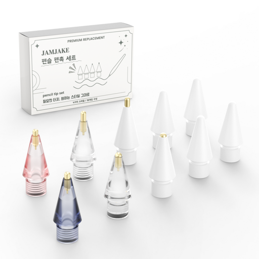 JAMJAKE 애플펜슬 펜촉 1/2세대/USB-C/Pro 호환 4가지 스타일 + 4컬러 2B/HB 무소음 교체용 팁 10개입