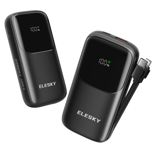 ELESKY 일체형 초고속충전 미니 보조배터리 PD 22.5W C타입 + 8핀 케이블 + LED 잔량표시 10000mAh