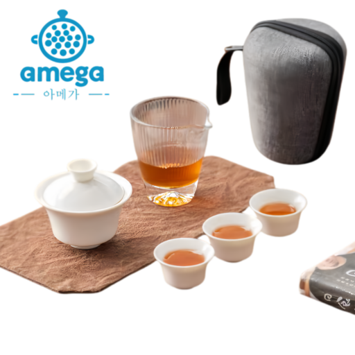 AMEGA 휴대용 다기 세트 7종 유리 다구 세트 도자기 티팟세트