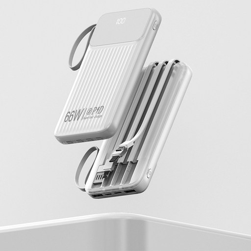 보조배터리 66W 고속 충전 27000mAh 디지털 표시 초슬림 4개의 내장 케이블 항공 규정 준수 기내 반입 가능
